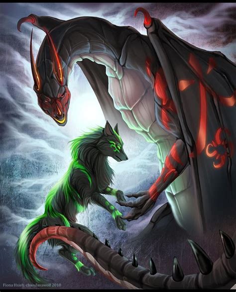 Dragon And Wolf Commission By Fionahsieh On Deviantart Dragon Wolf