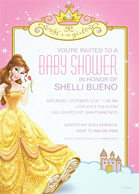 Disney Princess Baby Shower Invitations Princess Belle Baby Shower