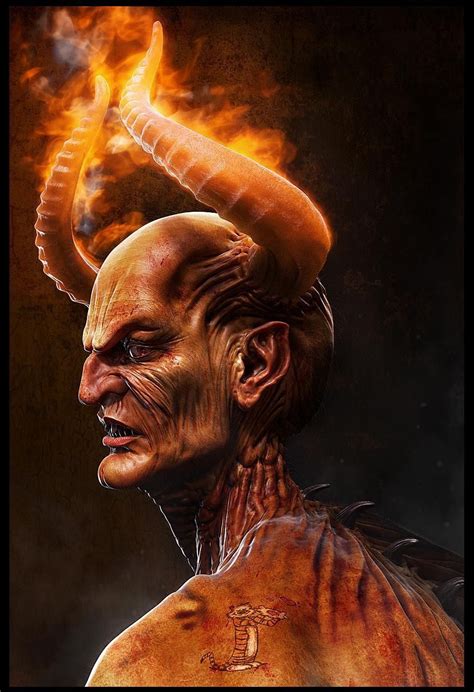 An Image Of A Demon With Horns On Its Head And Fire Coming Out Of His