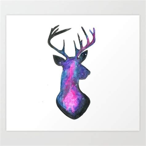 Galaxy Deer Space Watercolor Art Print By Sarahdunnamart Society6