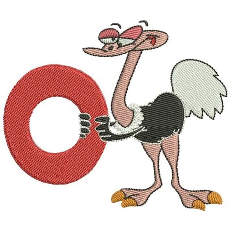 Letter O Ostrich Embroidery Design 4x4