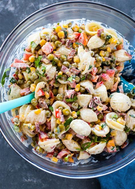 An Easy Cold Pasta Salad Packed With Peas Corn Bell Pepper Bacon