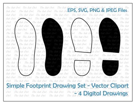 Shoe Foot Print Vector Clipart Set Outline Silhouette Etsy