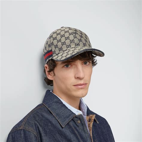 Casquette En Toile Original GG Avec Bande Web En Beige Et Bleu GUCCI FR