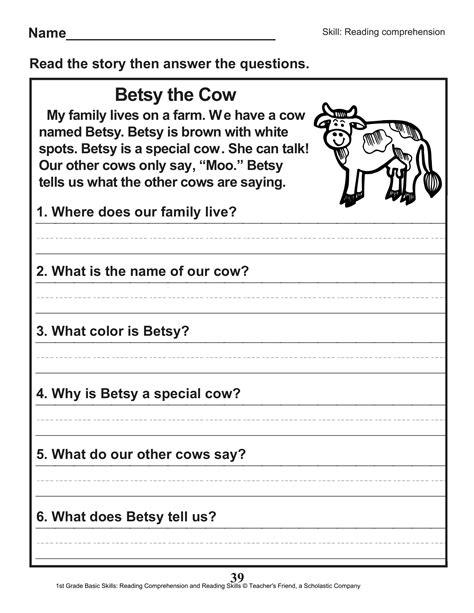1st Grade Reading Comprehension Worksheets Pdf For