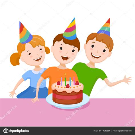 Cartoon Kids Celebrating Birthday — Stock Vector © Polyudova 146253357