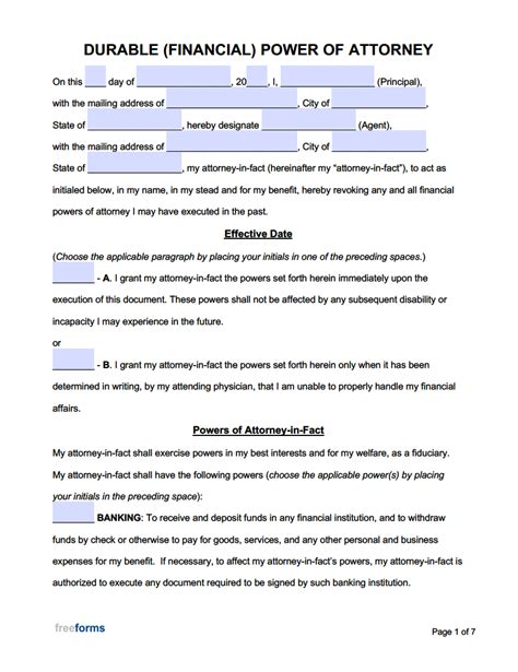 Free Printable Durable Power Of Attorney Form Nc Printable Forms Free