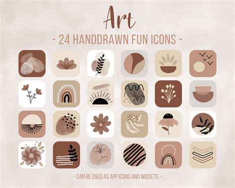 Brown Fun Icons Aesthetic Brown App Icons Ios14 App Icons Etsy