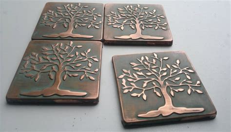 Handmade Tiles Tree Of Life Copper Tiles Set Of 4 Tiles Etsy