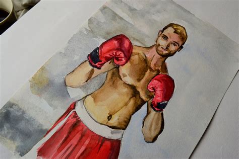 Boxing Painting Boxing Gloves Artwork Original Watercolor Red Etsy