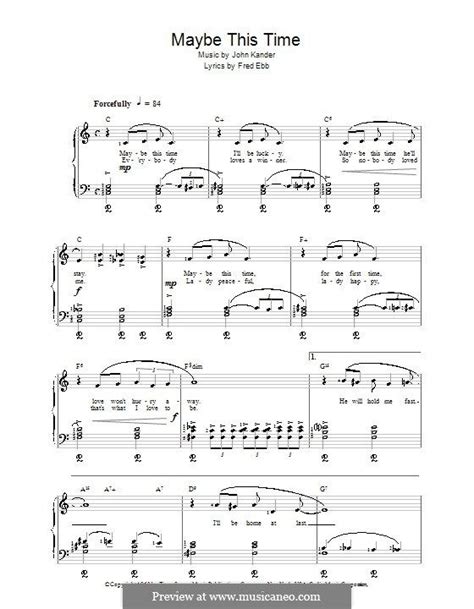Maybe This Time From Cabaret By J Kander Sheet Music Music Notes