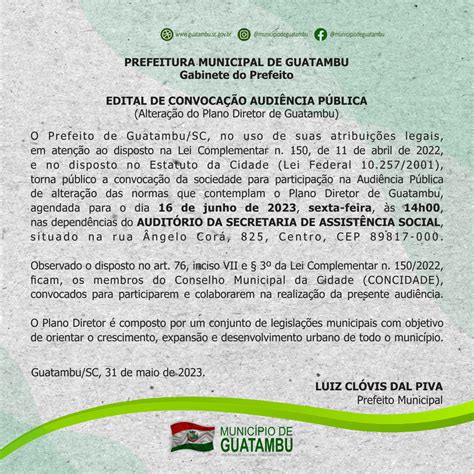 Edital De ConvocaÇÃo AudiÊncia PÚblica Município De Guatambu
