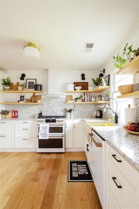 Organic Modern White Kitchen Remodel Reveal With Wood Open Shelving
