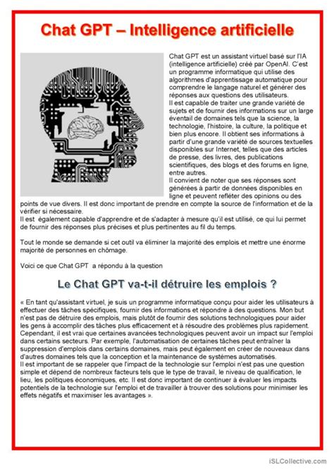 Chat GPT Intelligence artificielle Français FLE fiches pedagogiques