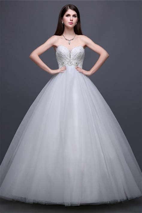 Ball Gown Sweetheart Empire Waist Tulle Lace Beaded Wedding Dress