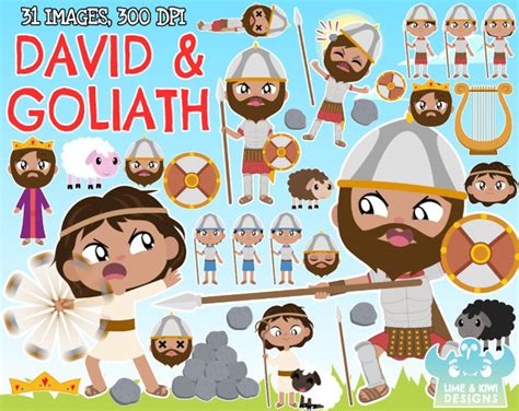 David And Goliath Clipart Instant Download Art Bible Stories Religion