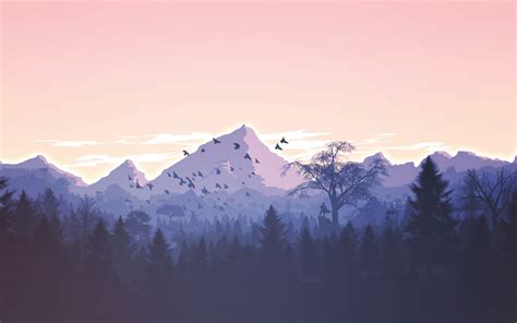 1920x1200 Resolution Minimalism Birds Mountains Trees Forest 1200p