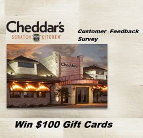 Check spelling or type a new query. Cheddars Feedback Contest: Take Survey to Win $100 Gift Cards | Contest Scoop