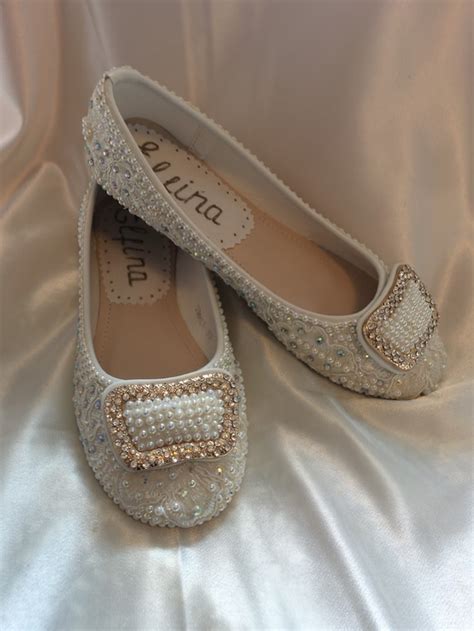 Wedding Shoes Bridal Flats Beaded Rhinestones By Elfinacreation