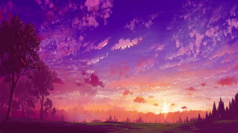 4k ultra hd 8k ultra hd. #Anime #Landscape Anime Purple Sunset | Пейзажи, Игровые арты