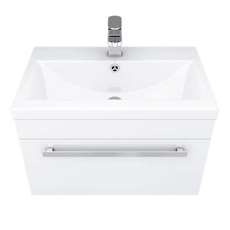 Nuie W600 X D400mm Wall Mounted Mid Edge Basin And Cabinet Gloss White