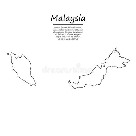 Simple Outline Map Of Malaysia In Sketch Line Style Stock Vector