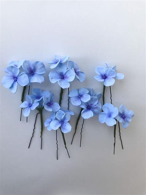 Blue Flower Hair Pin Set Wedding Bridal Hair Piece Floral Etsy In