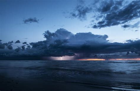 Sea Lightning Clouds Storm Evening