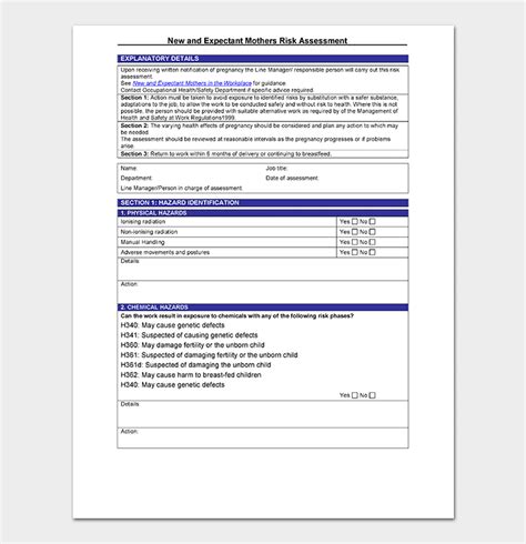 Risk Assessment Template For Pregnant Workers