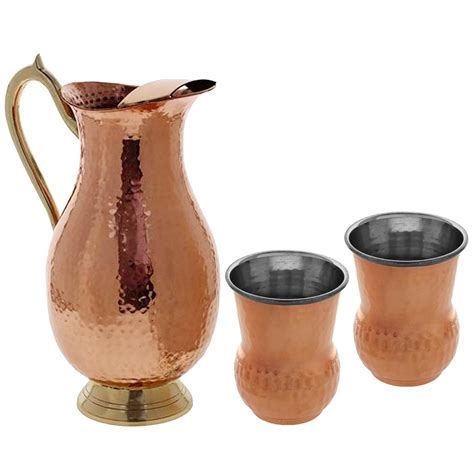 Buy Shalinindia Indian Copper Drink Ware Set Of 1 Mogul Jug And 2 Matka Tumbler Glasses Online