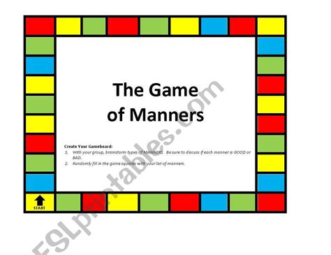 Game Of Manners Esl Worksheet By Tdettman