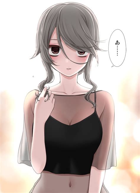 Rule 34 Black Camisole Blouse Blurry Blurry Background Blush Breasts
