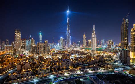 Download Wallpapers Dubai Burj Khalifa Night Skyscrapers United