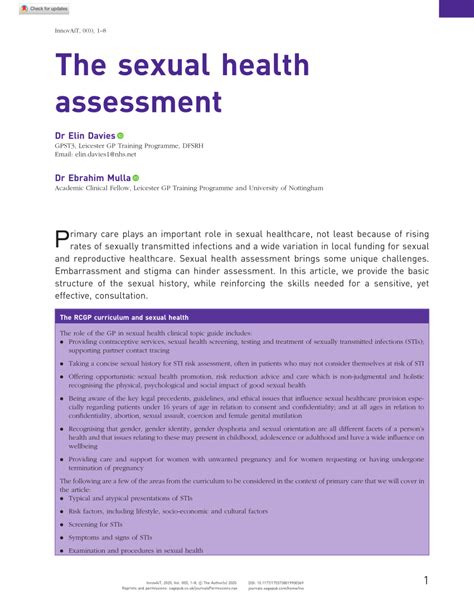 Pdf The Sexual Health Assessment