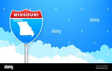 Missouri Map On Road Sign Welcome To State Of Missouri Vector