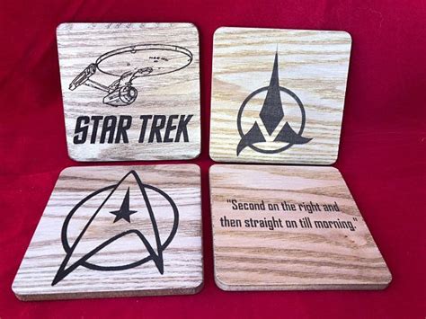 Star Trek Wooden Coaster Set Cnc Laser Engraved Star Trek Wooden