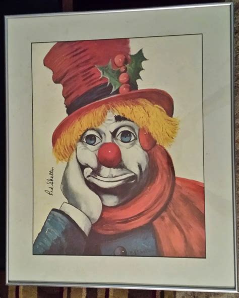 Red Skelton Clown Art Christmas Holly Berries Signed Vintage