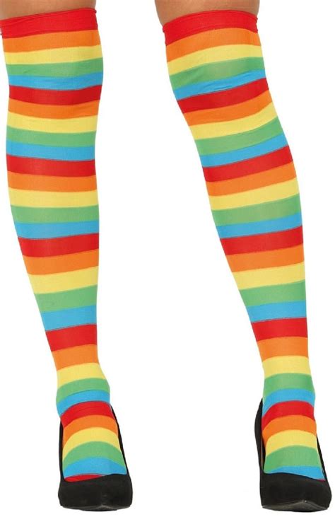 Ladies Rainbow Stripe Stockings Striped Stockings Rainbow Stripes Fancy Dress Costumes