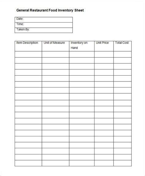 Restaurant Inventory Checklist Template