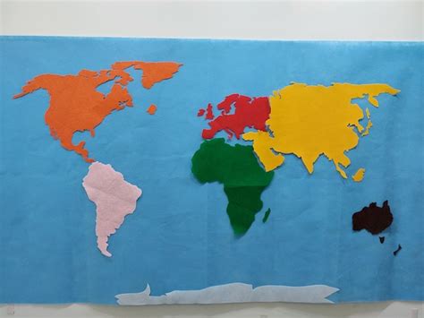 Montessori Felt World Map For Kids Continents Of The World Etsy