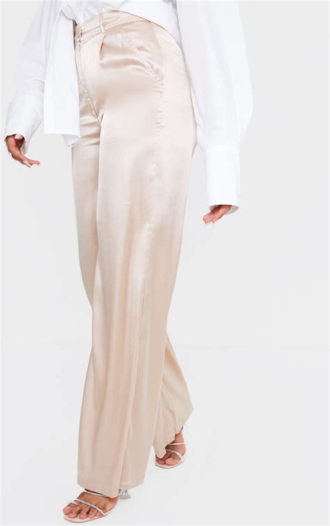 champagne wide leg satin trousers trousers prettylittlething qa