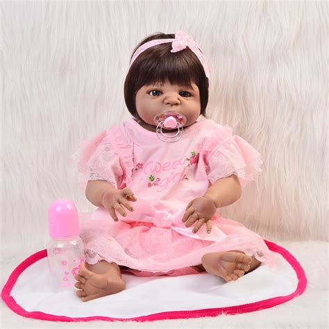 Ethnic 23 Lifelike Indian Reborn Baby Dolls Handmade Black Skin 57 Cm