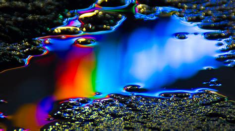 Wb22 Oil Dark Floor Rainbow Color Blue Pattern Background