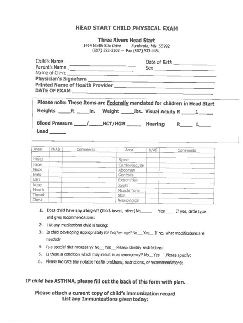 Head Start Physical Form Pdf Fill Out And Sign Online Dochub