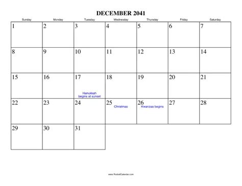 December 2041 Calendar