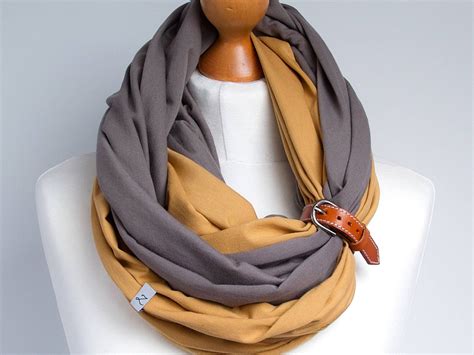 Scarf With Leather Cuff Infinity Scarf Lightweight Scarf Made Of Two
