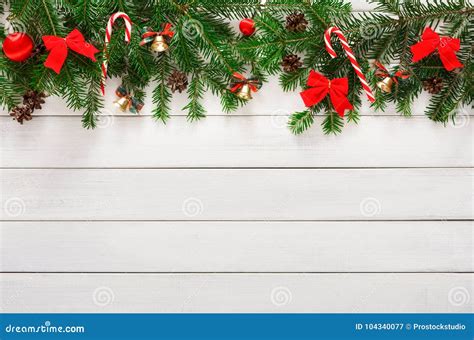 Christmas Decoration Ornaments And Garland Frame Background Stock