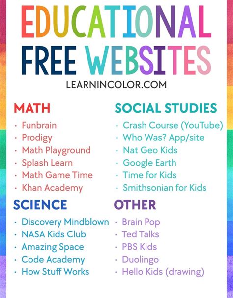 Educational Free Websites Learn In Color