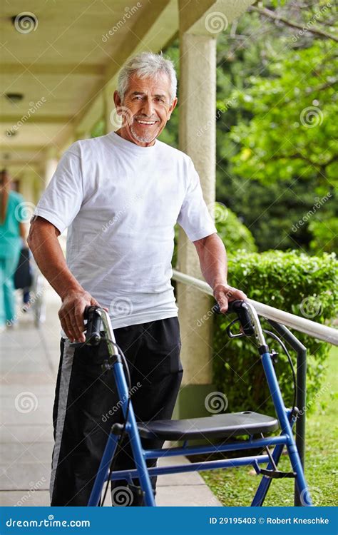Senior Man Walking With Walker Stock Image Image Of Patient People