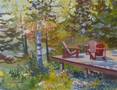 Adirondack Mountains Camp Summer Chairs Christopherson Oil Painting By